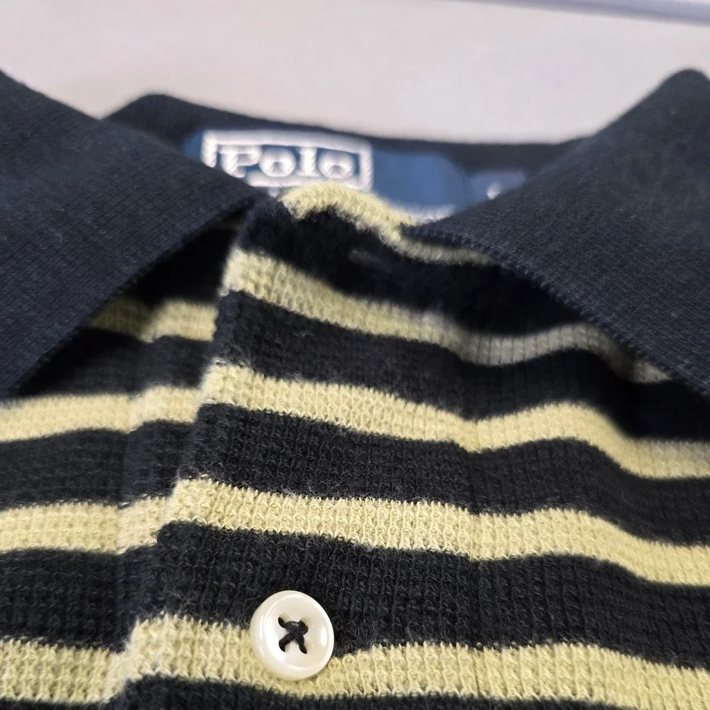 Polo Ralph Lauren Striped Polo Shirt Men Large Black Yellow Short Sleeve